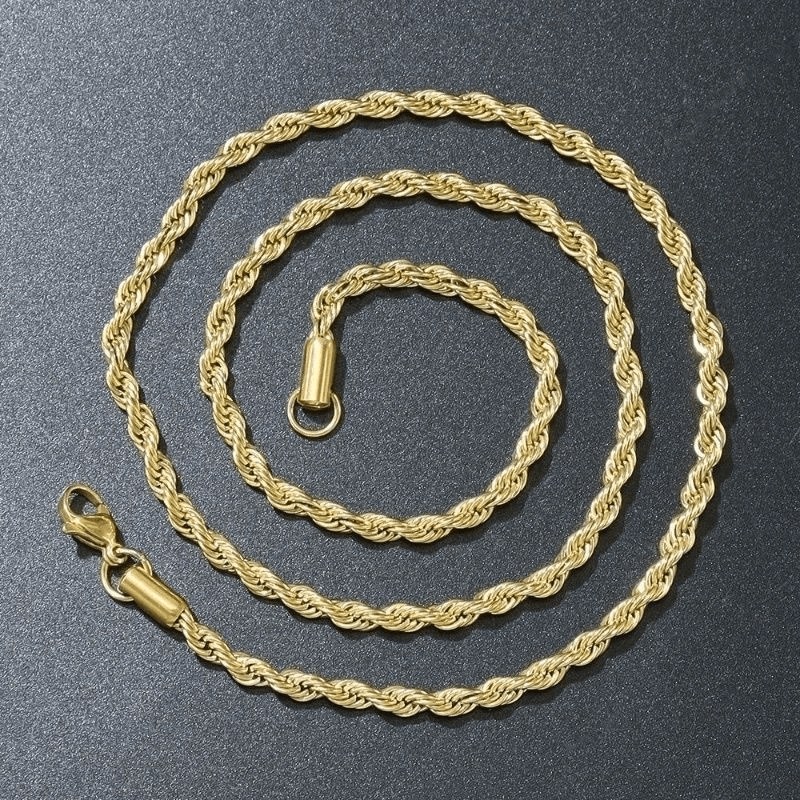 18K Gold Plated Twisted Rope Chain Necklace for Men & Women